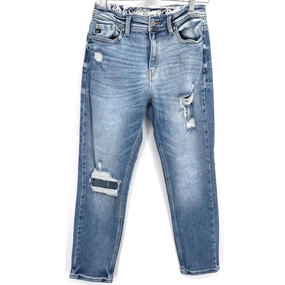 KanCan Women Jeans 7/27 Blue Distressed Frayed Waist Skinny KC9198M